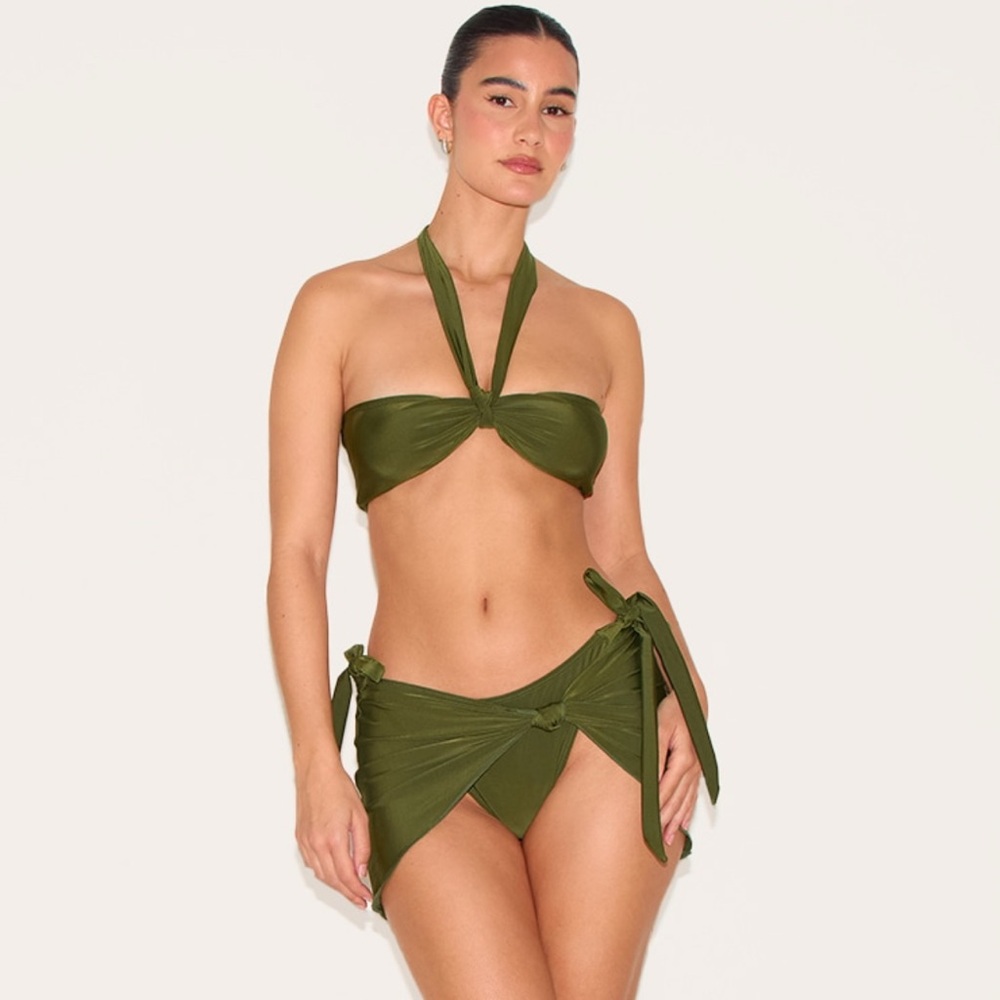 Khaki Knot Detail Mini Beach Skirt